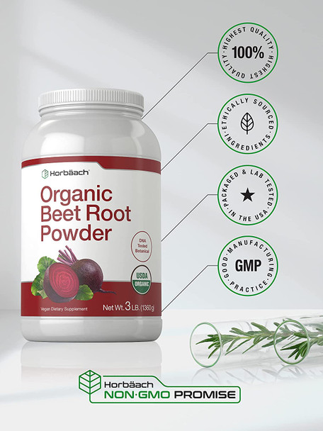 Organic Beet Root Powder | 3lb Bulk Supplement | Raw Superfood | Vegan, Non-GMO, and Gluten Free Formula | by Horbaach