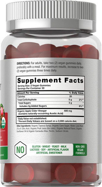 Organic Apple Cider Vinegar Gummies | 60 Gummies | Vegan, Non-GMO & Gluten-Free Supplement | USDA Certified Organic ACV | Apple Flavor | by Horbaach
