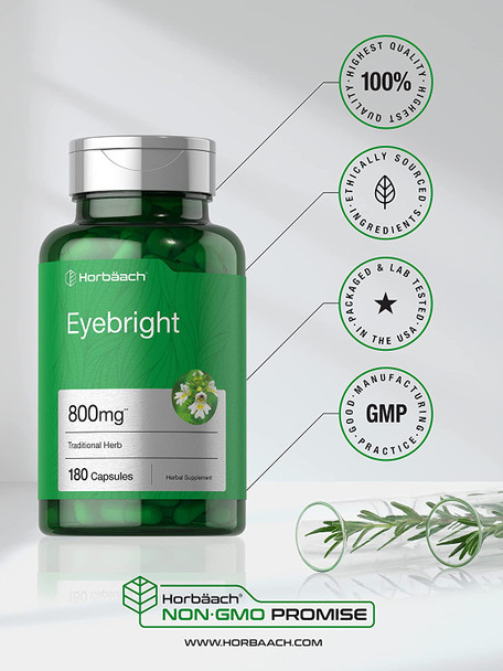 Eyebright Supplement | Herb Capsules | 800mg | 180 Count | Non-GMO, Gluten Free Supplement | by Horbaach