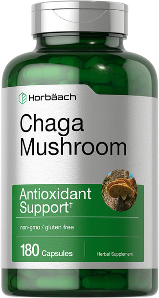 Chaga Mushroom Capsules | 180 Count | Non-GMO & Gluten Free Supplement | by Horbaach