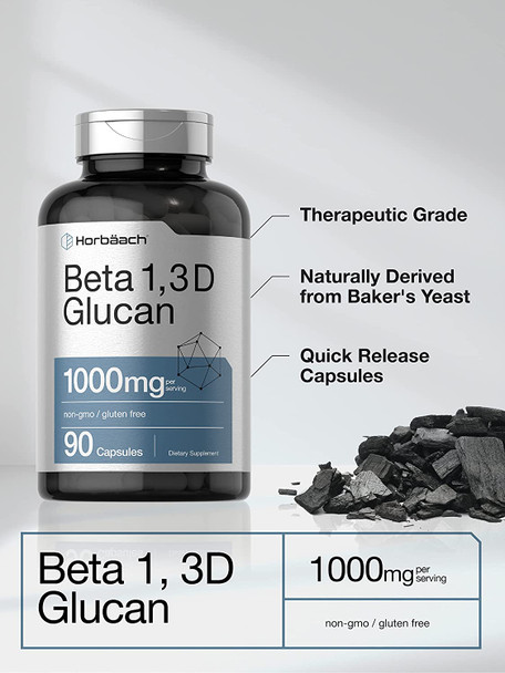 Beta Glucan 1 3D 1000 mg | 90 Capsules | Beta 1,3, 1,6 D Glucan | Non-GMO, Gluten Free Supplement | by Horbaach