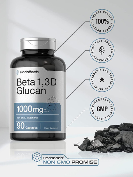 Beta Glucan 1 3D 1000 mg | 90 Capsules | Beta 1,3, 1,6 D Glucan | Non-GMO, Gluten Free Supplement | by Horbaach