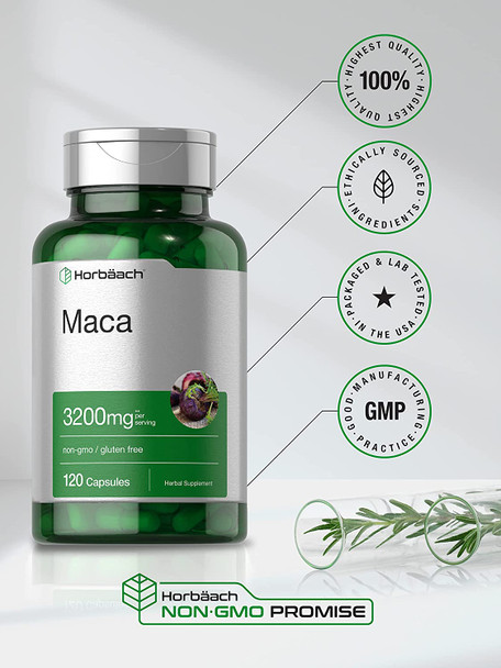 Maca Root Capsules | 120 Pills | High Potency Extract for Men and Women | Non-GMO and Gluten Free Formula | by Horbaach