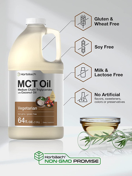Keto Mct Oil 64 Oz | Value Size | Blends With Coffee, Tea, And Juice Drinks | 100% Pure | Vegetarian, Non-Gmo, And Gluten Free Unflavored Oil Formula | By Horbaach