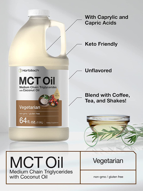 Keto Mct Oil 64 Oz | Value Size | Blends With Coffee, Tea, And Juice Drinks | 100% Pure | Vegetarian, Non-Gmo, And Gluten Free Unflavored Oil Formula | By Horbaach