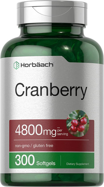 Cranberry Supplement | 4800mg | 300 Softgels | Non-GMO and Gluten Free Cranberry Pills from Concentrate Extract | by Horbaach