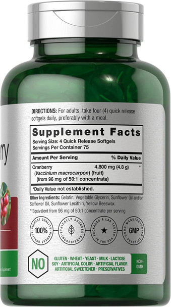 Cranberry Supplement | 4800mg | 300 Softgels | Non-GMO and Gluten Free Cranberry Pills from Concentrate Extract | by Horbaach