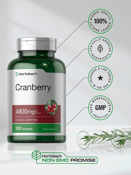Cranberry Supplement | 4800mg | 300 Softgels | Non-GMO and Gluten Free Cranberry Pills from Concentrate Extract | by Horbaach