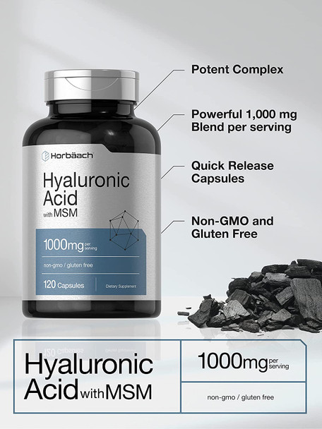 Hyaluronic Acid with MSM | 1000 mg | 120 Capsules | Non-GMO and Gluten Free Supplement | Bioavailable Formula | by Horbaach