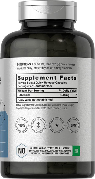 L-Theanine 400mg | 400 Capsules | Value Size | High Potency | Non-GMO & Gluten Free | by Horbaach