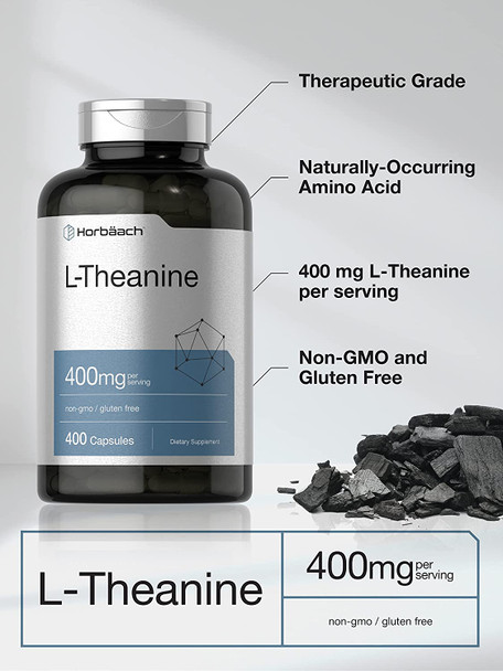 L-Theanine 400mg | 400 Capsules | Value Size | High Potency | Non-GMO & Gluten Free | by Horbaach