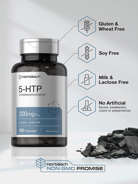 5HTP 200mg Capsules | 180 Capsules | Griffonia Simplicifolia | 5 Hydroxytryptophan | Non-GMO, Gluten Free | by Horbaach