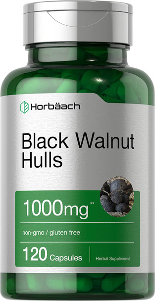 Black Walnut Hulls | 1000 mg | 120 Capsules | Non-GMO & Gluten Free | by Horbaach