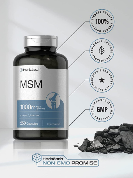 MSM Supplement Capsules | 1000mg | 250 Count | Non-GMO and Gluten Free Formula | Methylsulfonylmethane | by Horbaach