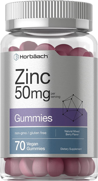 Zinc 50mg Gummies | 70 Count | Vegan, Non-GMO and Gluten Free Formula | Zinc Citrate Dietary Supplement | by Horbaach Zinc 50mg Gummies | 70 Count | Vegan, Non-GMO and Gluten Free Formula | Zinc Citrate Dietary Supplement | by Horbaach