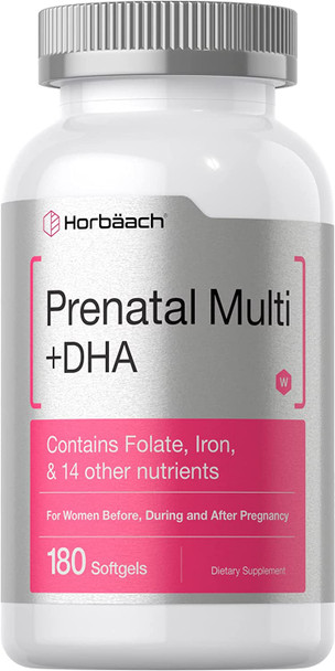 Womens Prenatal Multivitamin with DHA 180 Softgels by Horbaach