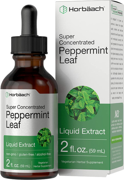 Peppermint Leaf Liquid Extract | 2 fl oz | Mentha Piperita | Vegetarian, Non-GMO & Gluten Free Supplement | by Horbaach