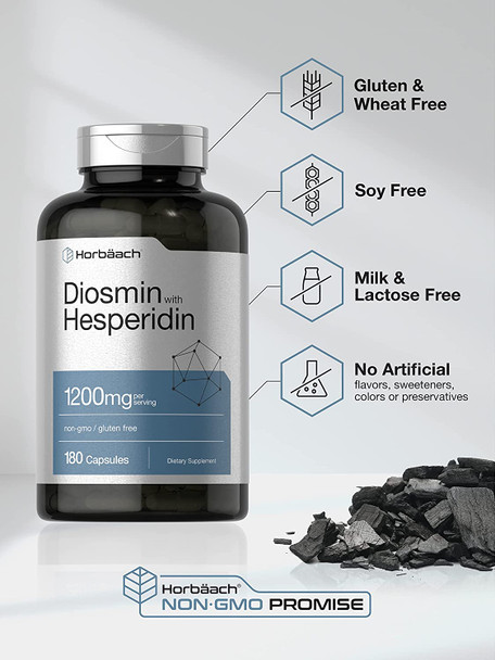 Diosmin and Hesperidin | 1200 mg | 180 Capsules | Non-GMO and Gluten Free Supplement | by Horbaach