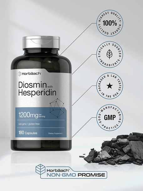 Diosmin and Hesperidin | 1200 mg | 180 Capsules | Non-GMO and Gluten Free Supplement | by Horbaach