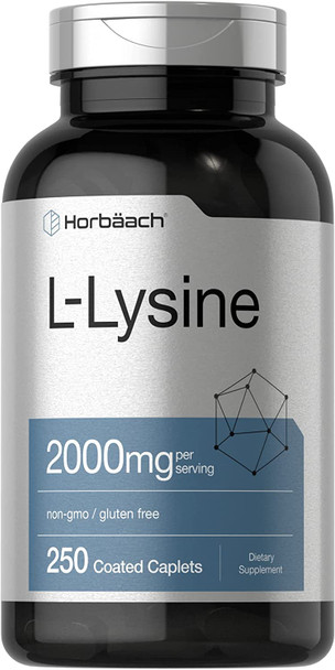 L-Lysine 2000mg | 250 Caplets | Vegetarian, Non-GMO, and Gluten Free Supplement | by Horbaach