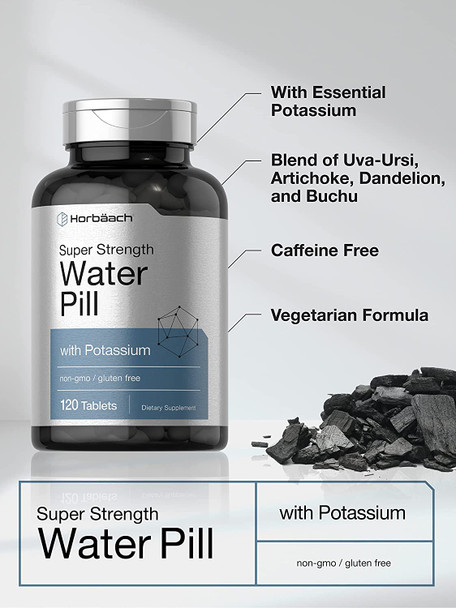 Water Pills | Super Strength | 120 Tablets | Vegetarian, Non-GMO & Gluten Free Supplement | by Horbaach