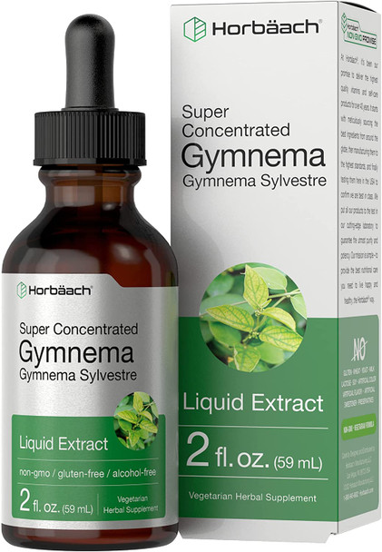 Gymnema Sylvestre Liquid | 2 fl oz | Alcohol Free | Super Concentrated Gymnema Leaf Extract Drops | Vegetarian, Non-GMO, Gluten Free Supplement | by Horbaach