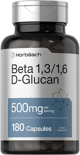 Beta Glucan 1 3D | 180 Capsules | Beta 1,3, 1,6 D Glucan | Non-GMO, Gluten Free Supplement | by Horbaach