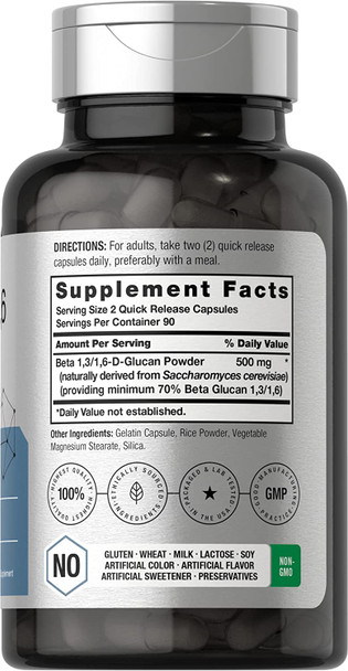 Beta Glucan 1 3D | 180 Capsules | Beta 1,3, 1,6 D Glucan | Non-GMO, Gluten Free Supplement | by Horbaach