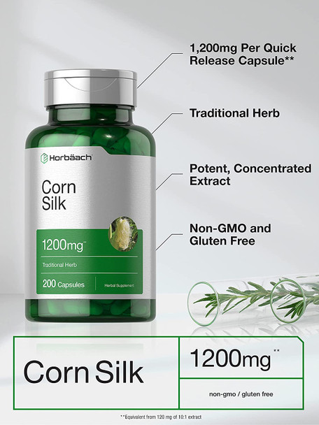 Corn Silk Capsules 1200mg | 200 Count | Non-GMO, Gluten Free Extract Supplement | by Horbaach