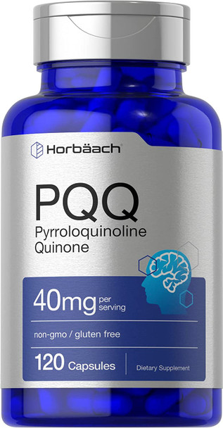 PQQ | 40mg | 120 Capsules | Maximum Strength | Non-GMO and Gluten Free Supplement | Pyrroloquinoline Quinone Disodium Salt | by Horbaach