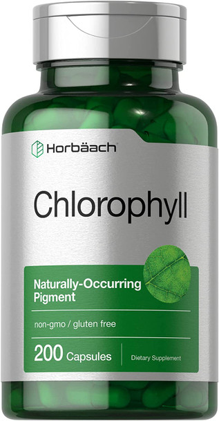 Chlorophyll Capsules | 200 Count | Non-GMO and Gluten Free Supplement | Naturally-Occurring Pigment | by Horbaach