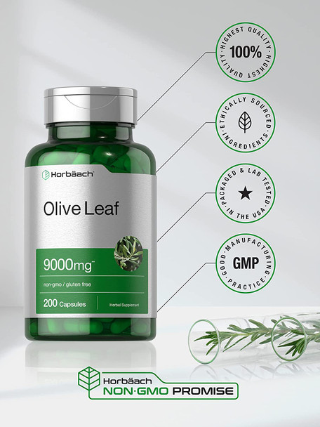 Olive Leaf Extract Capsules 9000mg | 200 Count | Super Strength Supplement | Non-GMO, Gluten Free | by Horbaach