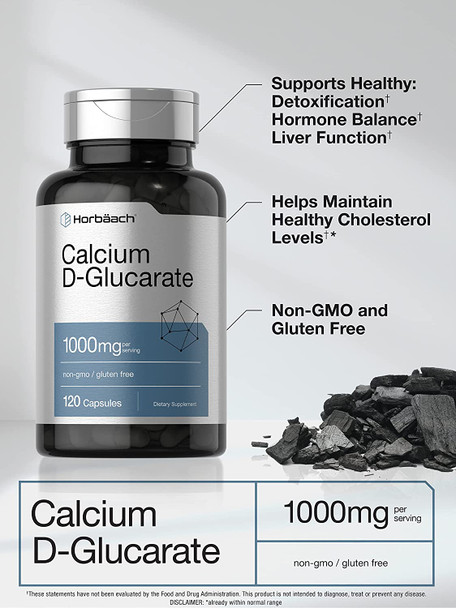 Calcium D-Glucarate 1000mg | 120 Capsules | Non-GMO, Gluten Free Supplement | by Horbaach