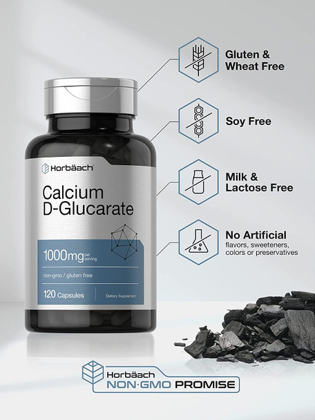 Calcium D-Glucarate 1000mg | 120 Capsules | Non-GMO, Gluten Free Supplement | by Horbaach