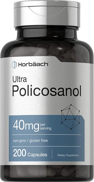 Policosanol 40mg | 200 Capsules | Non-GMO and Gluten Free | by Horbaach