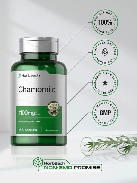 Chamomile Flower 1100mg | 200 Capsules | Non-GMO, Gluten Free Supplement | by Horbaach