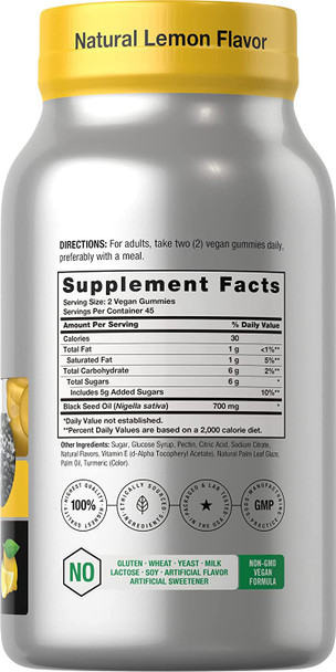 Blackseed Oil Gummies | 90 Count | Vegan, Non-GMO, and Gluten Free Formula | Nigella Sativa | Natural Lemon Flavor | by Horbaach