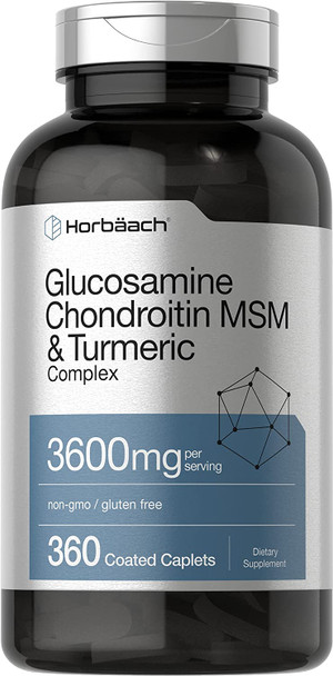 Glucosamine Chondroitin | 3600 mg | 360 Caplets | MSM and Turmeric | Advanced Formula | Non-GMO, Gluten Free | by Horbaach