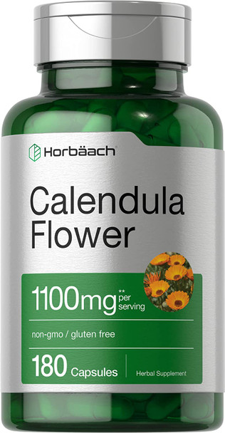 Calendula Flower Capsules 1100mg | 180 Count | Marigold | Non-GMO, Gluten Free Herbal Supplement | by Horbaach
