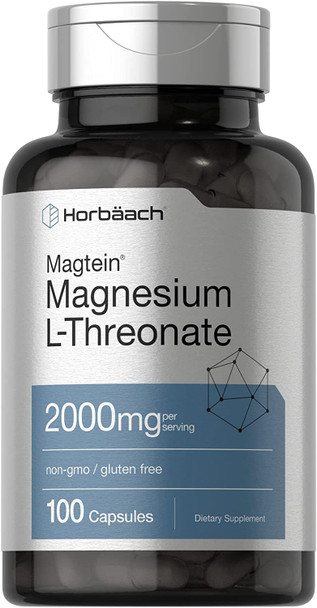 Magtein Magnesium L-Threonate | 2000mg Supplement | 100 Capsules | Non-GMO and Gluten Free | by Horbaach
