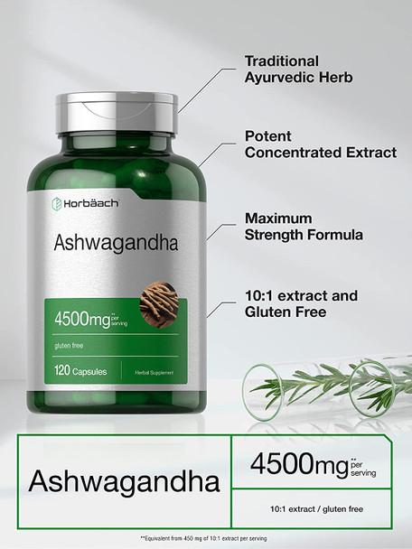 Ashwagandha Capsules | 120 Count | Maximum Strength | Gluten Free | by Horbaach