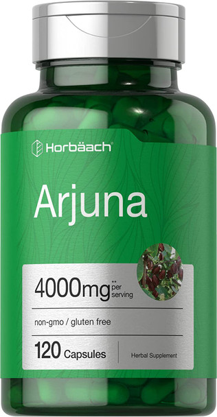 Arjuna Capsules 4000mg | 120 Count | Non-GMO, Gluten Free | from Arjuna Bark Herb Extract | by Horbaach