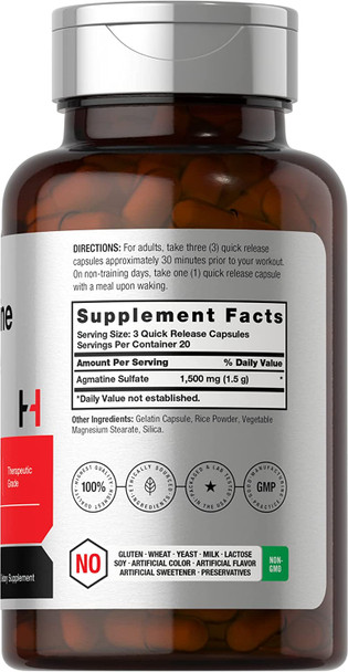 Agmatine Sulfate Capsules 1500Mg | 60 Pills | Pharmaceutical Grade | Non-Gmo, Gluten Free Supplement | By Horbaach