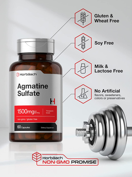 Agmatine Sulfate Capsules 1500Mg | 60 Pills | Pharmaceutical Grade | Non-Gmo, Gluten Free Supplement | By Horbaach
