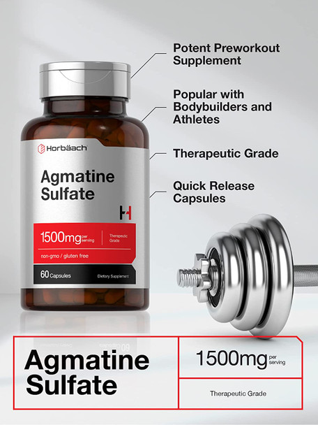 Agmatine Sulfate Capsules 1500Mg | 60 Pills | Pharmaceutical Grade | Non-Gmo, Gluten Free Supplement | By Horbaach