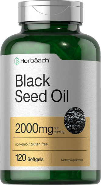 Black Seed Oil 2000mg | 120 Softgel Capsules | Cold Pressed Nigella Sativa Pills | Non-GMO, Gluten Free | by Horbaach