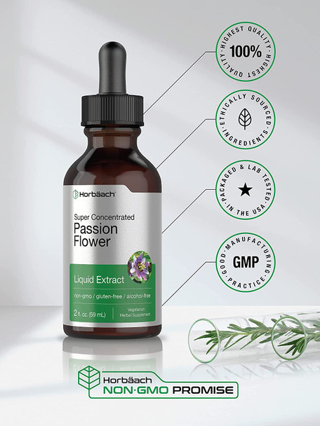 Passion Flower Tincture | 2 fl oz | Alcohol Free Liquid Extract Drops | Super Concentrated Supplement | Vegetarian, Non-GMO, Gluten Free | by Horbaach