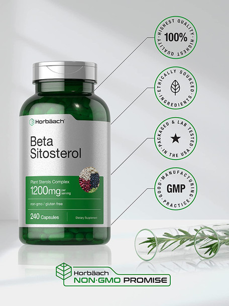 Beta Sitosterol 1200mg | 240 Capsules | Mega Strength | Plant Sterols Complex | Non-GMO, Gluten Free Supplement | by Horbaach