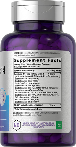 Probiotics with Prebiotics | 60 Capsules | 50 Billion Active Organisms | Non-GMO & Gluten Free Supplement | by Horbaach