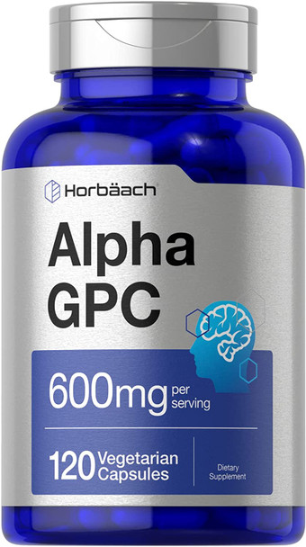 Alpha GPC 600mg | 120 Capsules | Vegetarian, Non-GMO & Gluten Free Choline Supplement | Supports Healthy Memory, Focus and Clarity | by Horbaach